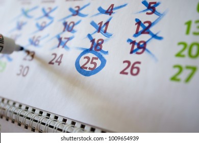 On The Wall Calendar, The Marker Marks Important Dates, Deadline