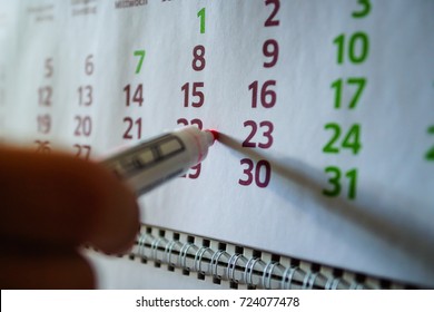 On The Wall Calendar, The Marker Marks Important Dates, Deadline