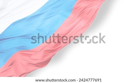 On a white background 21:9 Russian Flag. Banner for website, desktop, wallpaper, copy space for text and advertising, blank, empty, white, free space