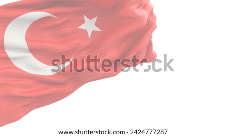 On a white  background 21:9 Turkish flag. Banner for website, desktop, wallpaper, copy space for  text and advertising, blank, empty, white, free space