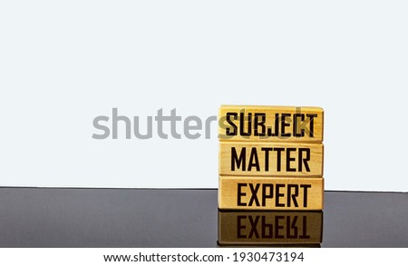 On wooden blocks the inscriptions SUBJECT, MATTER, EXPERT. Business concept