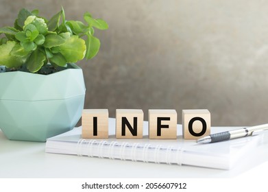 on wooden cubes near a plant in a pot INFO is written - Shutterstock ID 2056607912