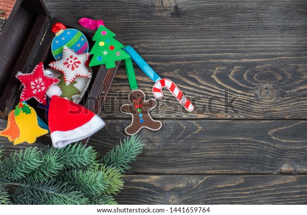 On Wooden Table Box Handmade Christmas Stock Photo Edit Now