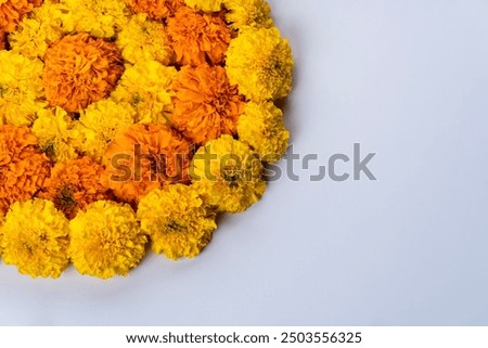 Onam background with copy space for greeting text, Pookalam on white background with copy space for greeting text
