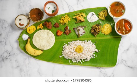 Onam Feast / Kerala Ona - Sadya Served In Banana Leaf - South Indian Vegetarian Meal