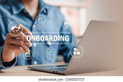 Onboarding business process concept. Businessman working structural business onboarding on virtual interface screen.