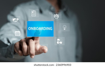 Onboarding business process concept. Businessman working structural business onboarding on virtual interface screen.