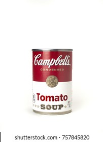 One 10 Once Campbell's Tomato Soup Can Isolated On Plain White Background