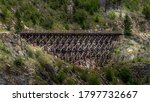 One of the 18 Wooden Trestle Bridges of the abandoned Kettle Valley Railway in Myra Canyon near Kelowna, British Columbia, Canada