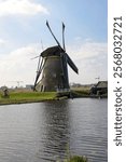 One of the 19 windmills at Kinderdijk in the Netherlands. Built about 1740, this is the largest concentration of windmills in the Netherlands, a UNESCO world heritage site. 