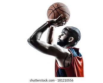 one african man basketball player free throw in silhouette isolated white background - Powered by Shutterstock