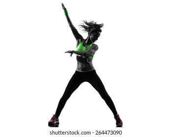 One African Man Exercising Fitness Zumba Dancing In Silhouette On White Background