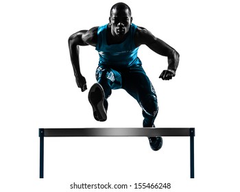 one african man hurdler running  in silhouette studio isolated on white background - Powered by Shutterstock