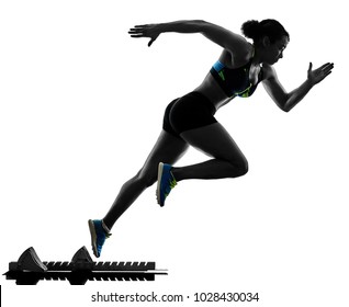 one african runner running sprinter sprinting woman isolated on white background silhouette