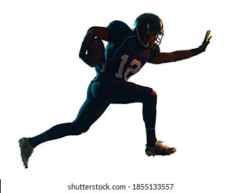 one afro american football player man in studio silhouette shadow isolated on white background - Powered by Shutterstock