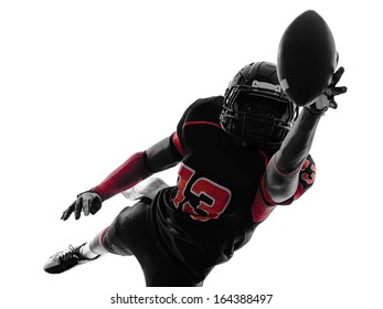 one american football player catching ball  in silhouette shadow on white background - Powered by Shutterstock