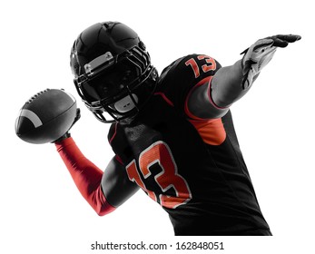 one  american football player quarterback passing portrait in silhouette shadow on white background