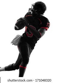 One American Football Player Quarterback Portrait In Silhouette Shadow On White Background