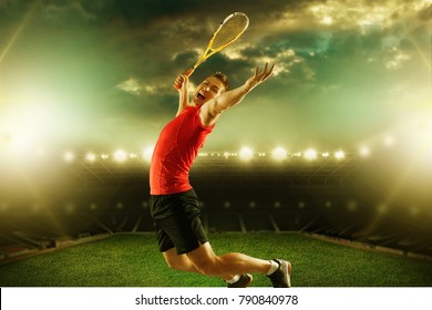 one asian badminton player young man  in silhouette isolated white background