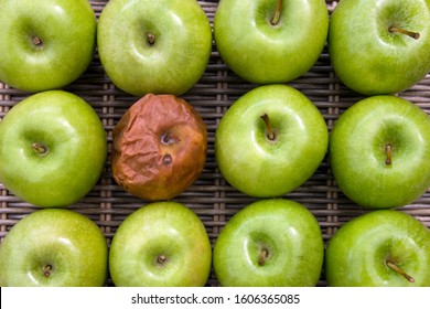 One bad apple - one rotten apple in a group of a dozen apples.