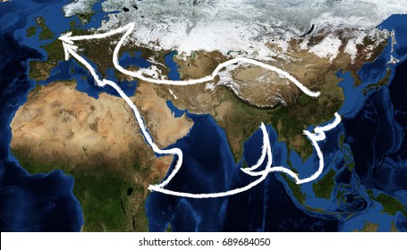 One belt one road route map, The map image furnished by NASA