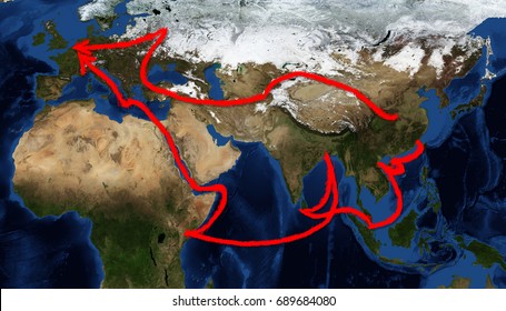 One Belt One Road Route Map, The Map Image Furnished By NASA