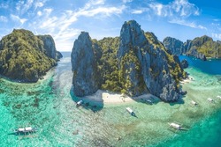 One Of The Best Island And Beach Destination In The World, A Stunning View Of Rocks Formation And Clear Water Of El Nido Palawan, Philippines. 