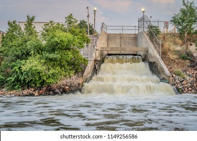 One Of Big Sewage Effluent From Denver Metro Wastewater Treatment Facility Into The South Platte River