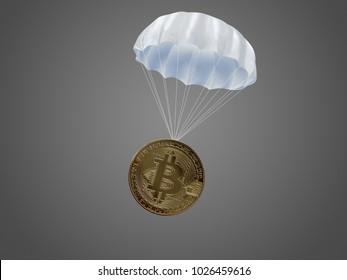 One Bitcoin Coin With A White Parachute.