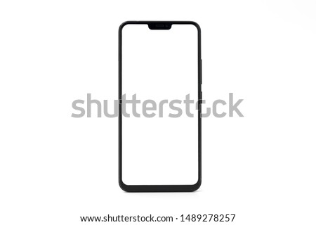 One black big screen blank smartphone isolated on white background