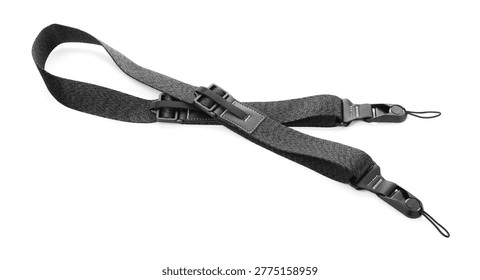 One black camera strap isolated on white