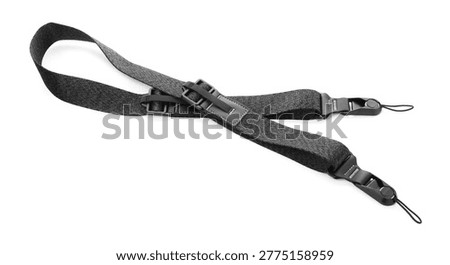 One black camera strap isolated on white