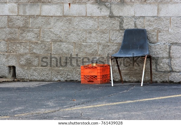 One Black Plastic Chair Against Rough Stock Photo Edit Now 761439028