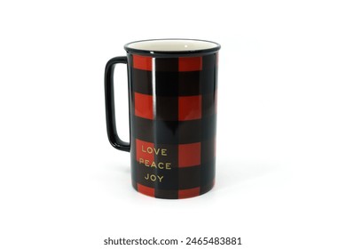 One black and red checked pattern ceramic cup