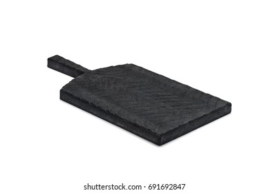 One Black Wooden Cutting Board On White Background. Iisolate On White