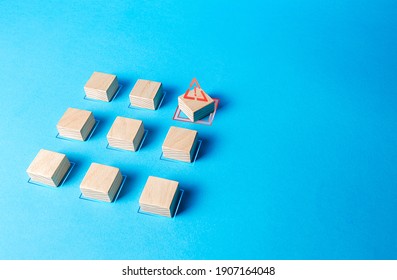 One of the blocks breaks the formation. Violation of order, malfunction failure. Deviation from the norm. Determination and correction of the error. Disorder process. Discipline staggered