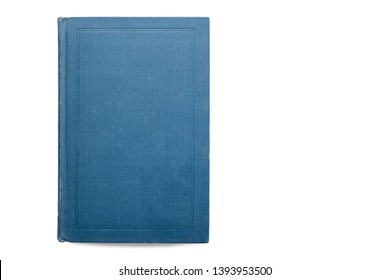 One Blue Beautiful Closed Book On White Isolate Background. Beautiful Blue Book Cover View From The Top