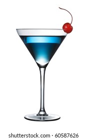 One blue cocktail martini isolated with pen clipping path included