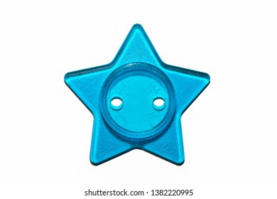 One Blue Plastic Sewing Button Star Shape Two Holes