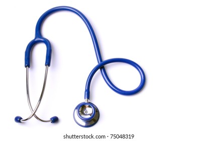 One Blue Stethoscope With Isolated White Background.