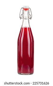 One Bottle Of Fresh Currant Syrup Isolated On White Background