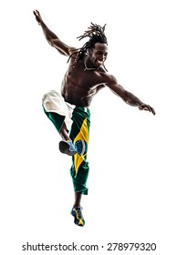 One Brazilian Black Man  Dancer Dancing  On White Background