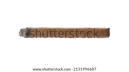 One brown cigar smoldering isolated on white