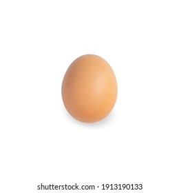 One Brown Egg On Isolated White Background, Top View, Cut Out For Further Use. Further Use.