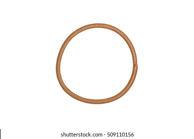 One brown rubber hair scrunchy and rubber band, isolated on white background