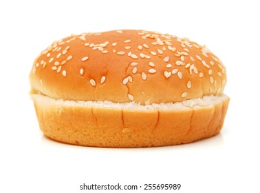 One Bun With Sesame Seeds On A White Background 