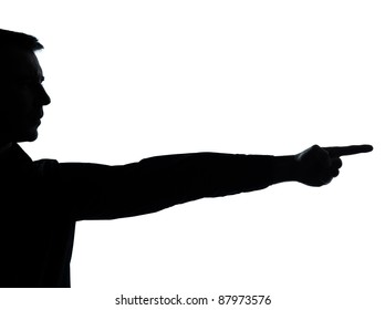 one caucasian business man hand pointing silhouette in studio isolated on white background - Powered by Shutterstock