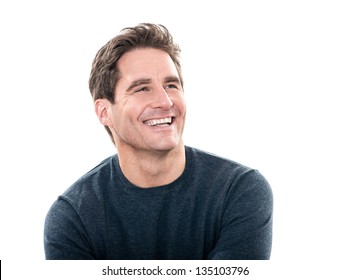 One Caucasian Man Mature Handsome Man Laughing Portrait Studio  White Background