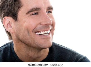 One Caucasian Man Mature Handsome Man Close Up Portrait Studio  White Background