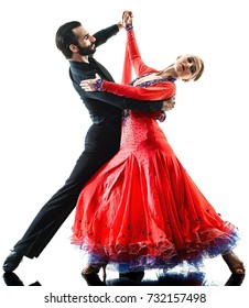 One Caucasian Man And Woman Couple Ballroom Tango Salsa Dancer Dancing In Studio Silhouette Isolated On White Background